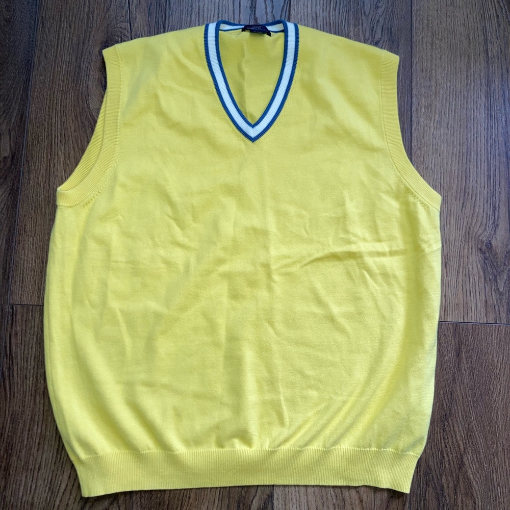 Brooks Brothers Yellow V-Neck Sweater Vest with Blue-Trim